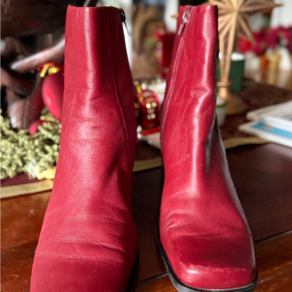 Red Leather Ankle Boots Size 9 1/2